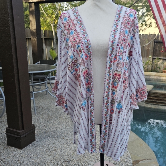 Nwot Savanna Jane Multicol Boho Aztec Floral Embroidered Open Front Kimono 1x/2x - Picture 5 of 16